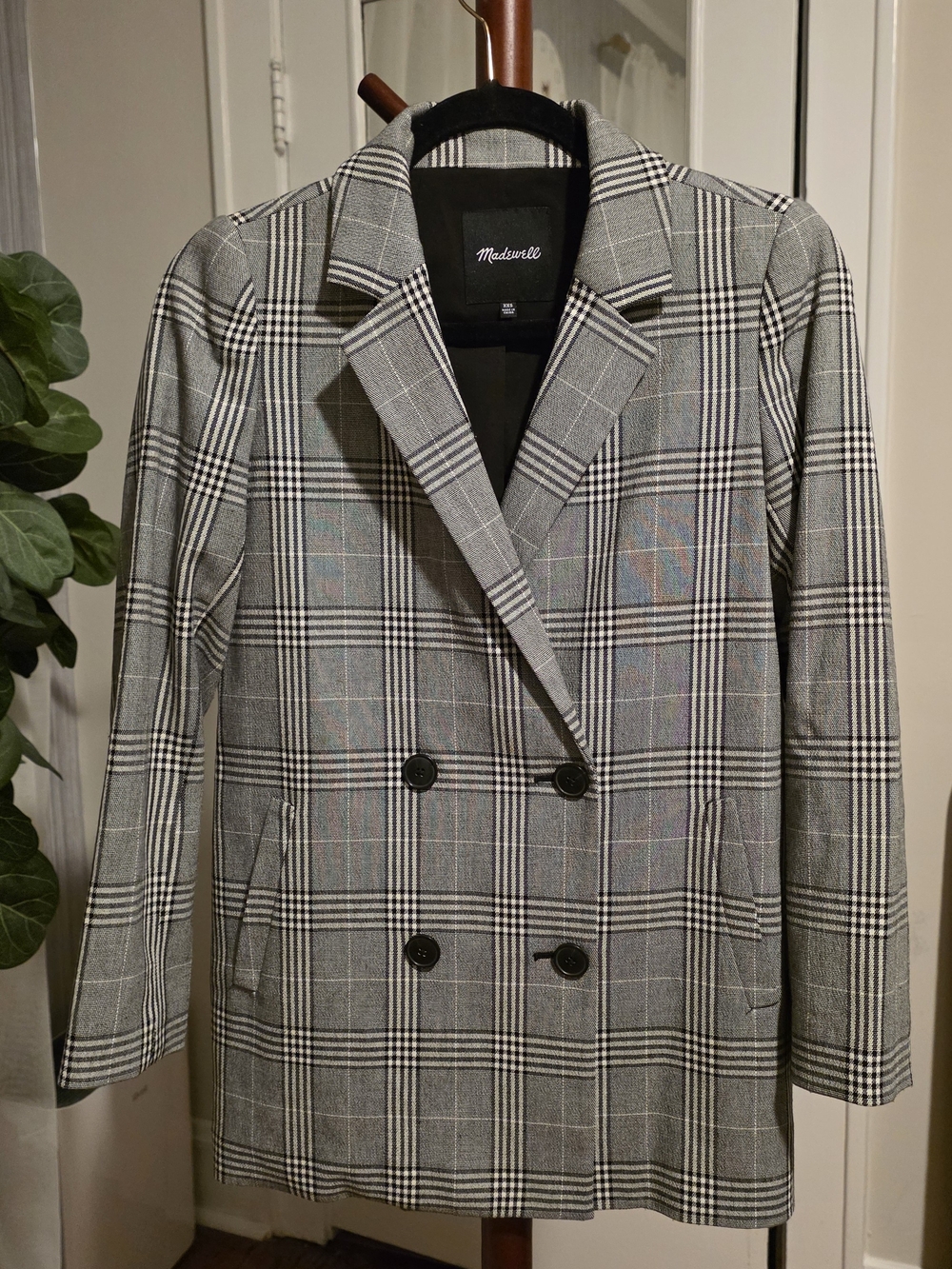 Madewell Black & Gray Glen Plaid Double-Breasted Blazer And Matching Pants